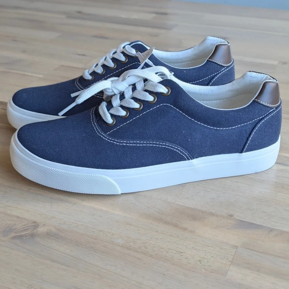 J.Crew Canvas Sneakers Navy Blue Lace Up‎ Men's Casual Shoes NEW! Size 8